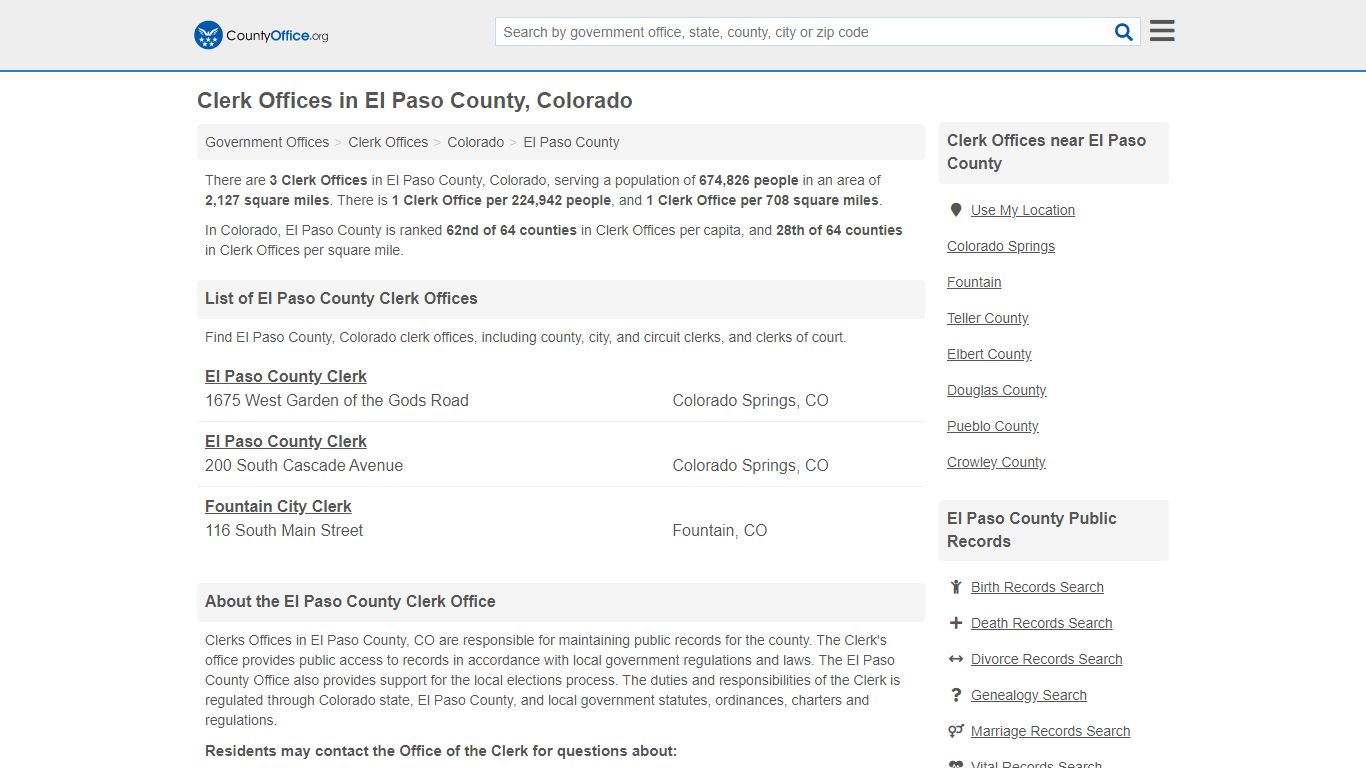 Clerk Offices - El Paso County, CO (County & Court Records)