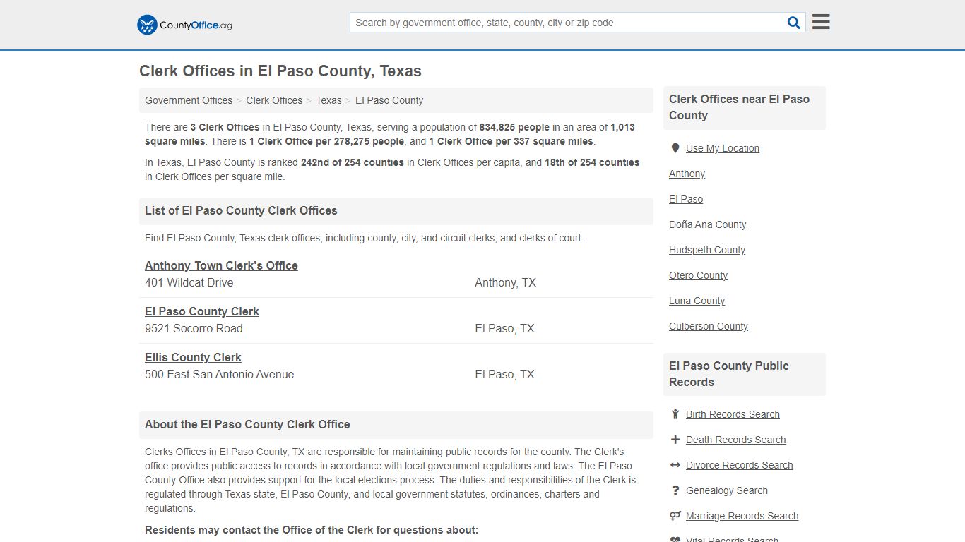 Clerk Offices - El Paso County, TX (County & Court Records) - County Office